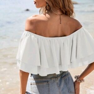 SHEIN Off-Shoulder White Layered Blouse